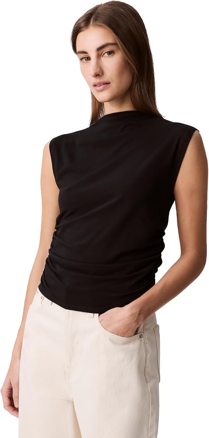 Calvin Klein Womens Cotton Jersey Mock Neck Top - Image 5