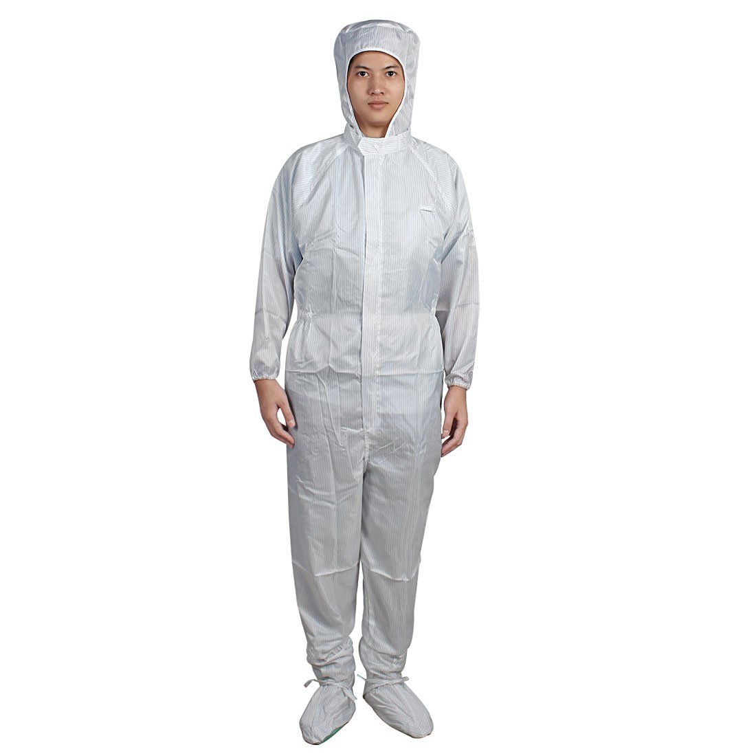 Imported White Zipper Stripes Antistatic Jumpsuit Overall Suit Uniform M w Hat-image-34