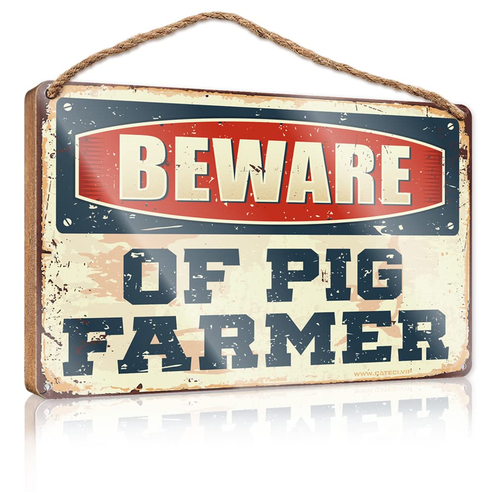 DTHA Funny Signs For Bathroom Beware Of Pig Pen Wooden Sign Porch Decorations Fall Front Porch Decorations(15X28CM)