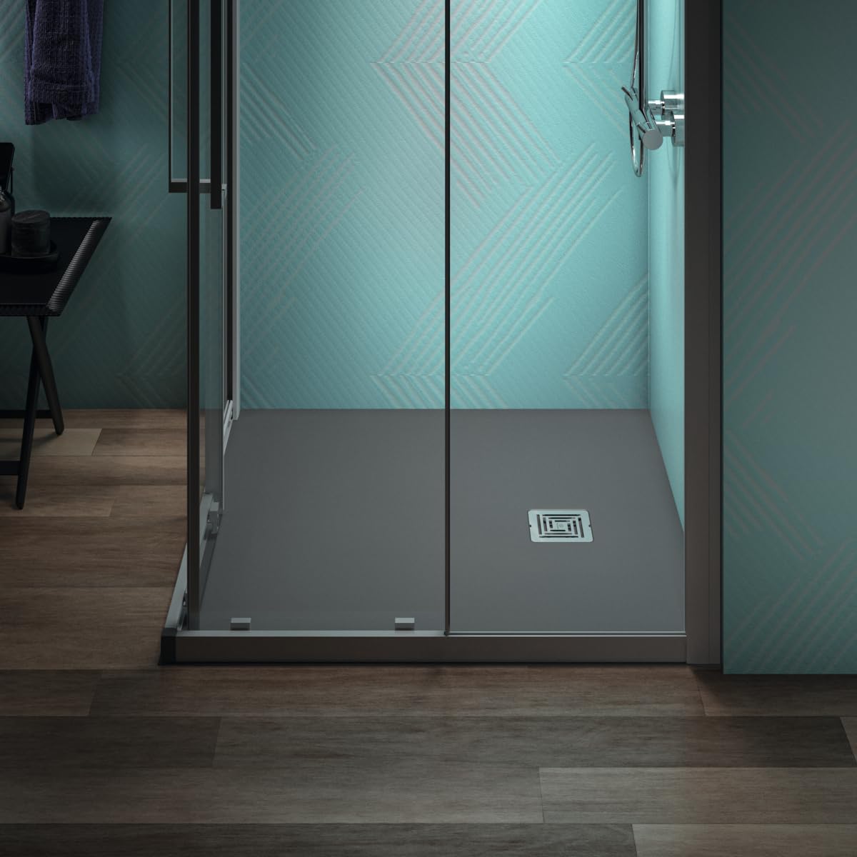 Ideal Standard - Ultra Flat S +, ultra-cienki kwadratowy talerz prysznicowy z żywicy o wyglądzie kamienia, 100 x 100 cm, idealny solidny, betonowy szary