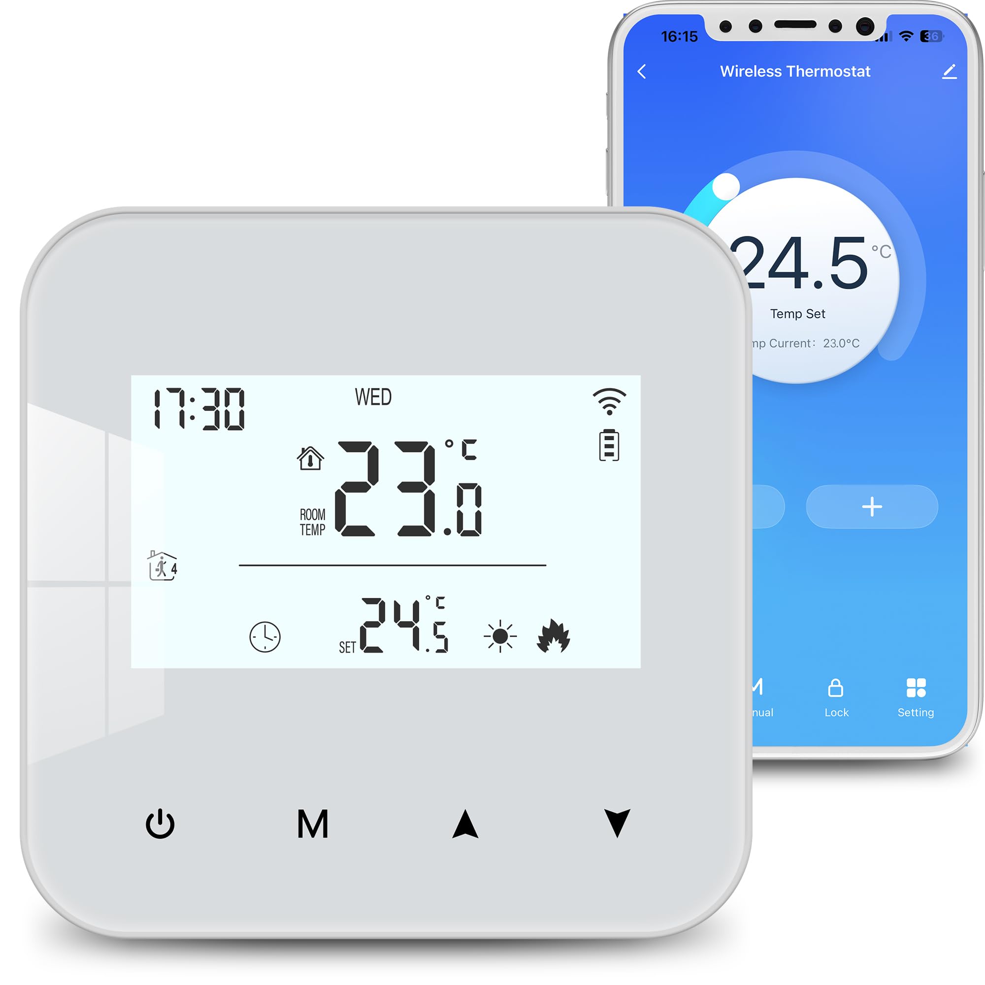 Termostato WiFi alimentato a batteria, termostato intelligente Tuya programmabile, compatibile con il controllo vocale Alexa e Google Assistant, l'app può condividere i dispositivi, Bianco
