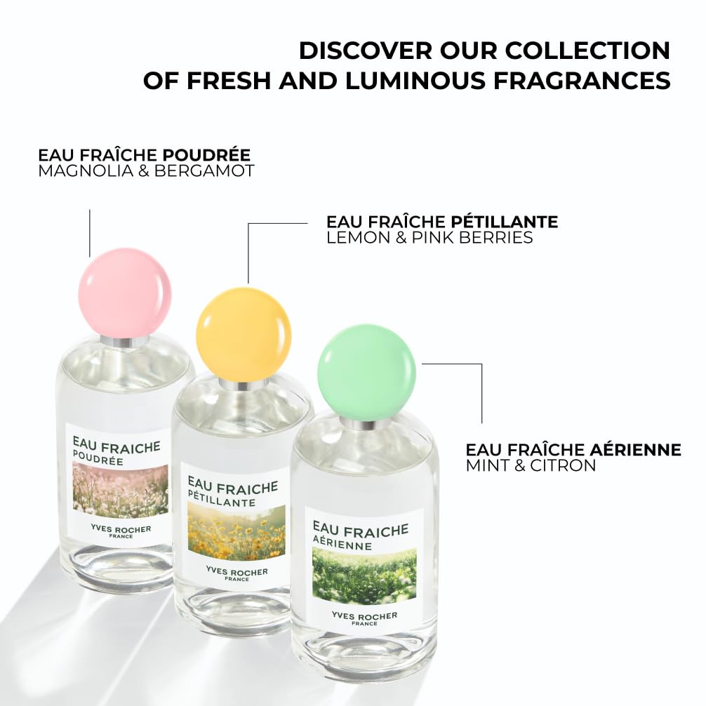 Yves Rocher Eau Fraîche Aérienne - Menthe & Zedrat - Eau de Toilette - Fresco e verde - Profumo verde agrumato - Vegano - 98% ingredienti di origine naturale - 100 ml | Eau de Toilette per Donna fragranza agrumata verde con menta e cedro - Vegano e legger