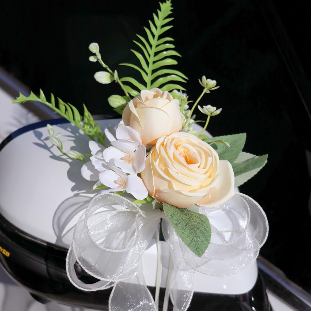 Künstliche Blumen für Hochzeitsauto Dekoration Autoschleife 20×45cm Blumenschleife mit Organzaband Hochzeitsauto Rückspiegel Türgriff Dekoschleife Autoschmuck SeidenblumeRot20 Stück