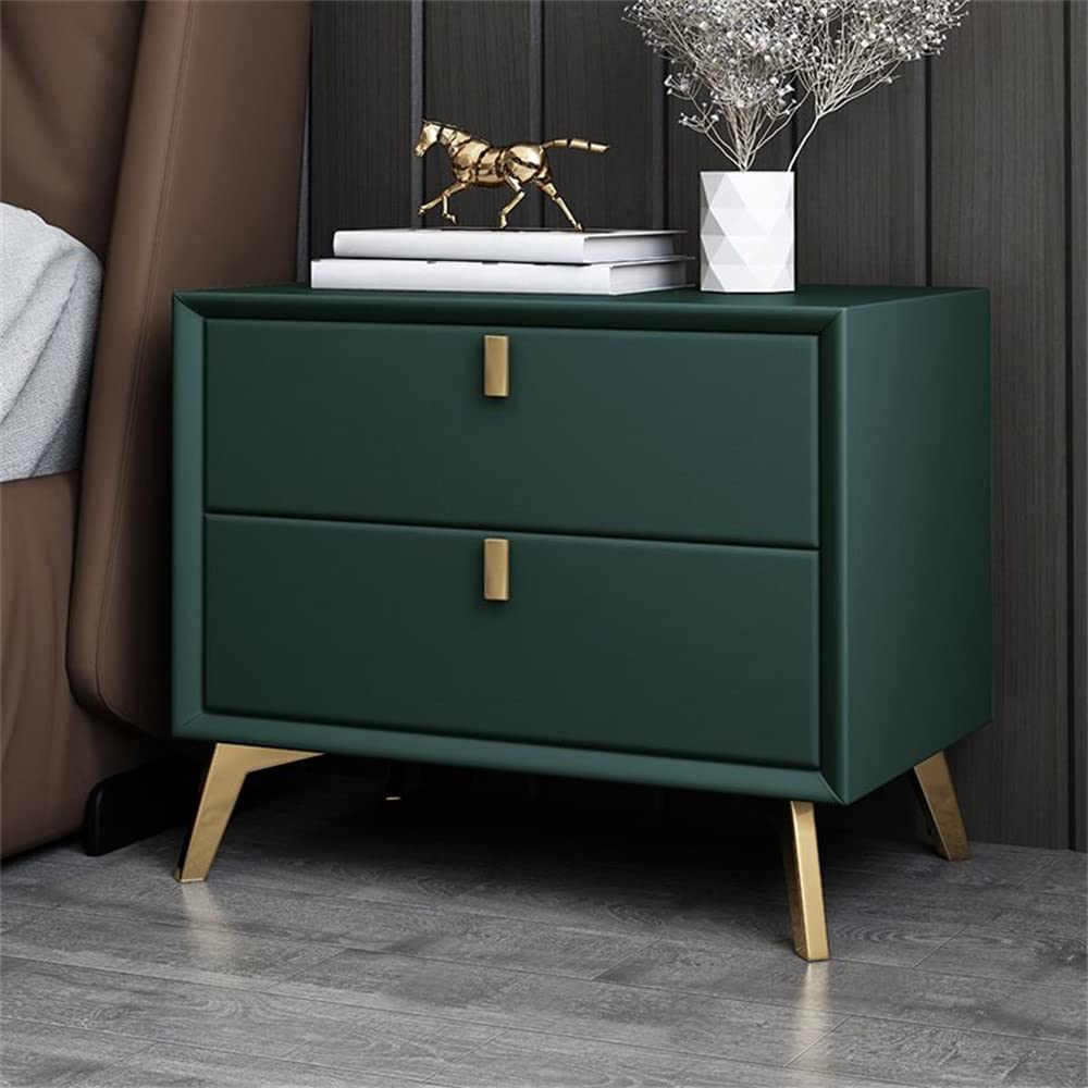 LAKIQ Modern Solid Wood Mini Nightstand with 2 Drawer Bedside Table for Bedroom Living Room End Table Side Table Bedside Table with Storage for Small Space(Blackish Green)