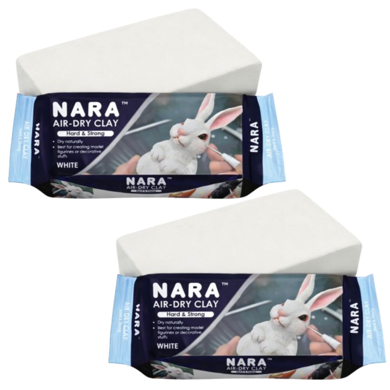 NARA Air-Dry Clay (Hard & Strong) 500g Clay for Arts & Crafts, DIY Projects, No Oven or Kiln Needed, Fast Drying, Perfect for Modelling, Coating, Painting, and Sculpting (White) - Pack of 2