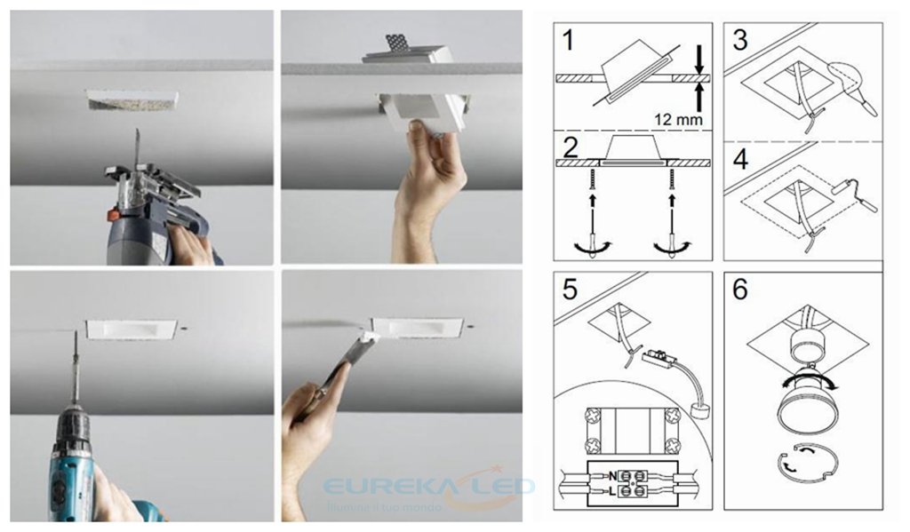 Eurekaled 10pz - Portafaretto Quadrato in Gesso CERAMICO da Incasso per GU10 e MR16 in cartongesso, Bianco