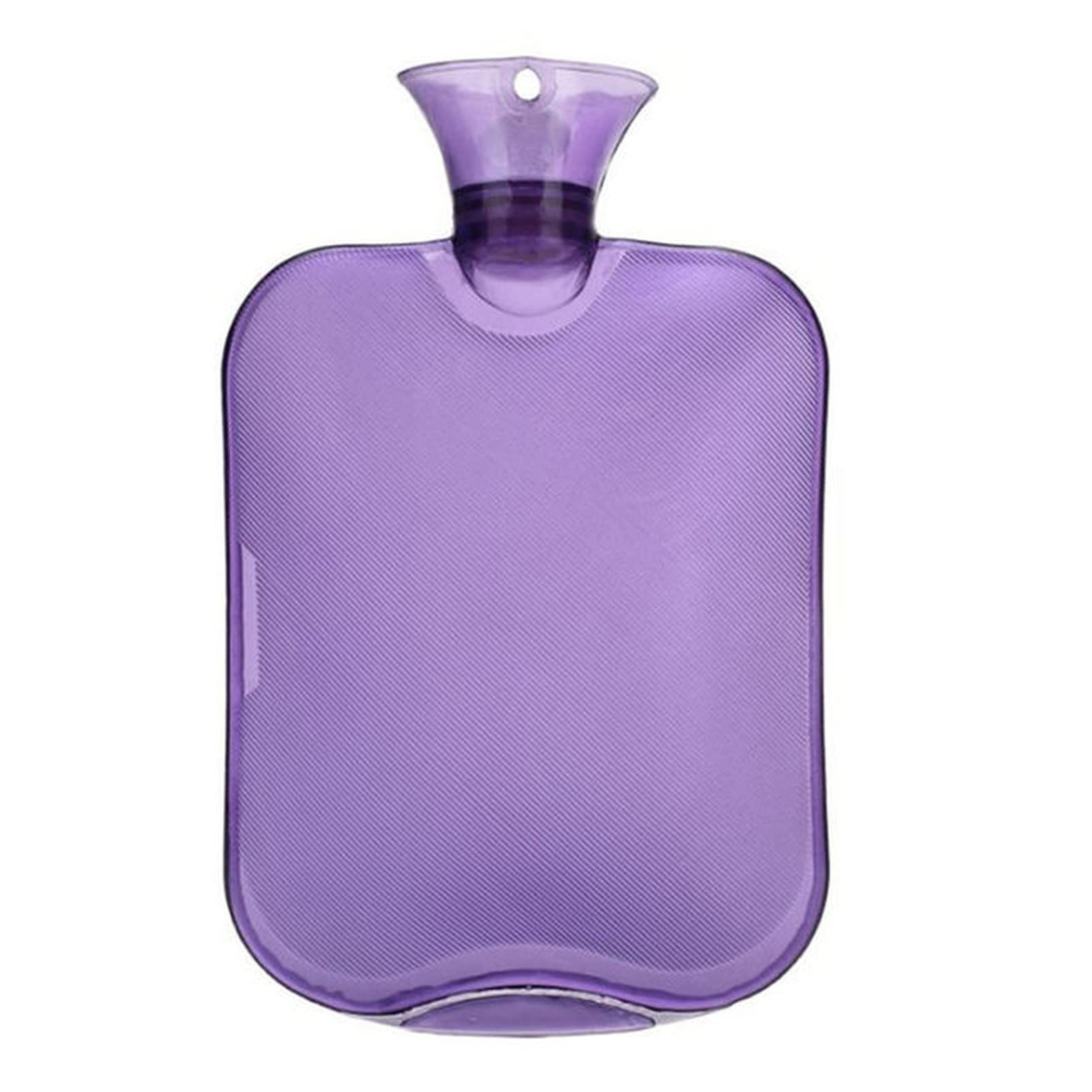 Wärmflasche Sichere kreative transparente Heißwasserflasche Hohe Dichte PVC Explosionsgeschützte Warmwasserflasche Backgoldmassage Gesundheitswesen Wärmflasche mit bezug(Purple)