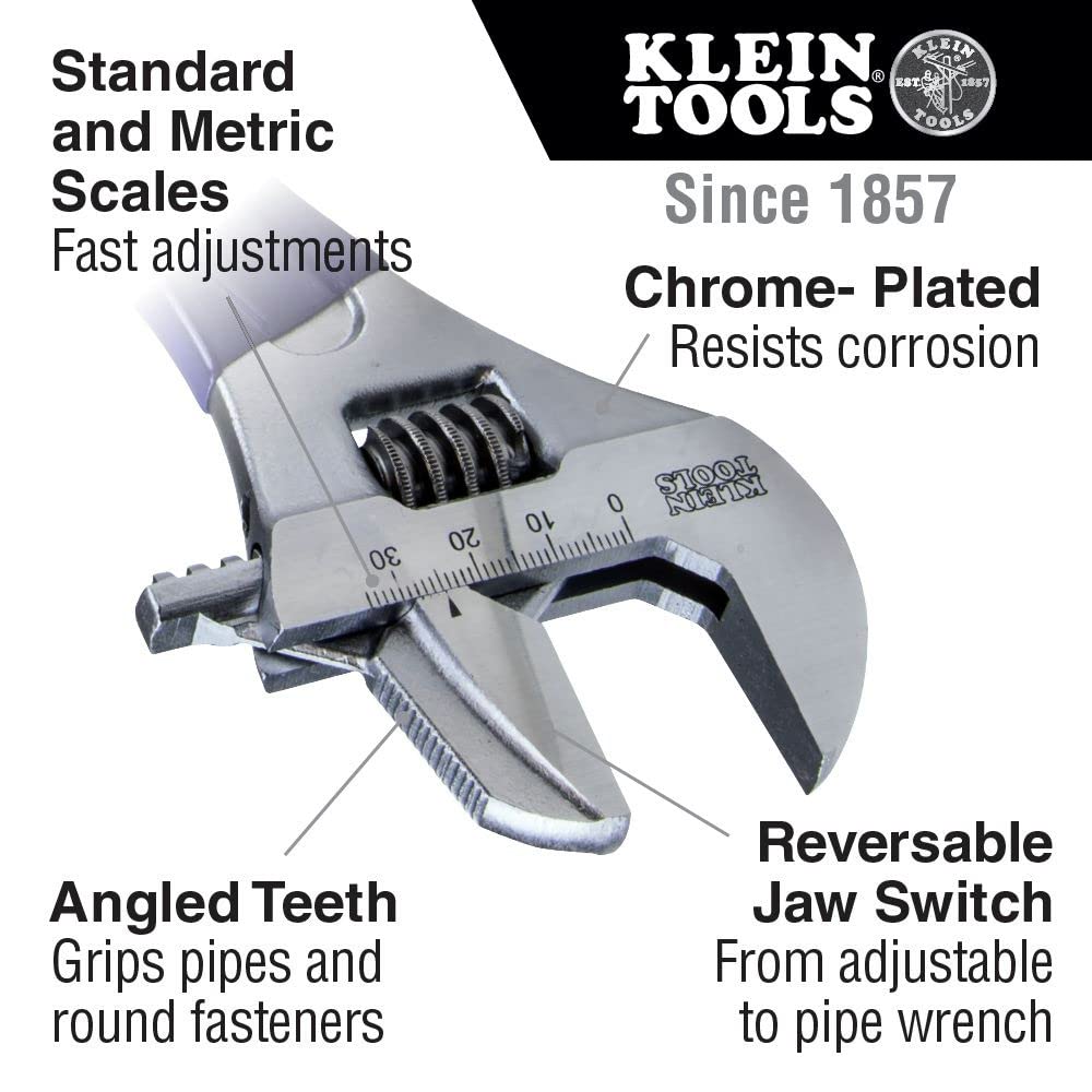 Klein Tools D86930 Clé à pipe/clé à molette réversible avec mâchoire extra-large 2 en 1 de 2,54-1,27 cm, 25,4 cm