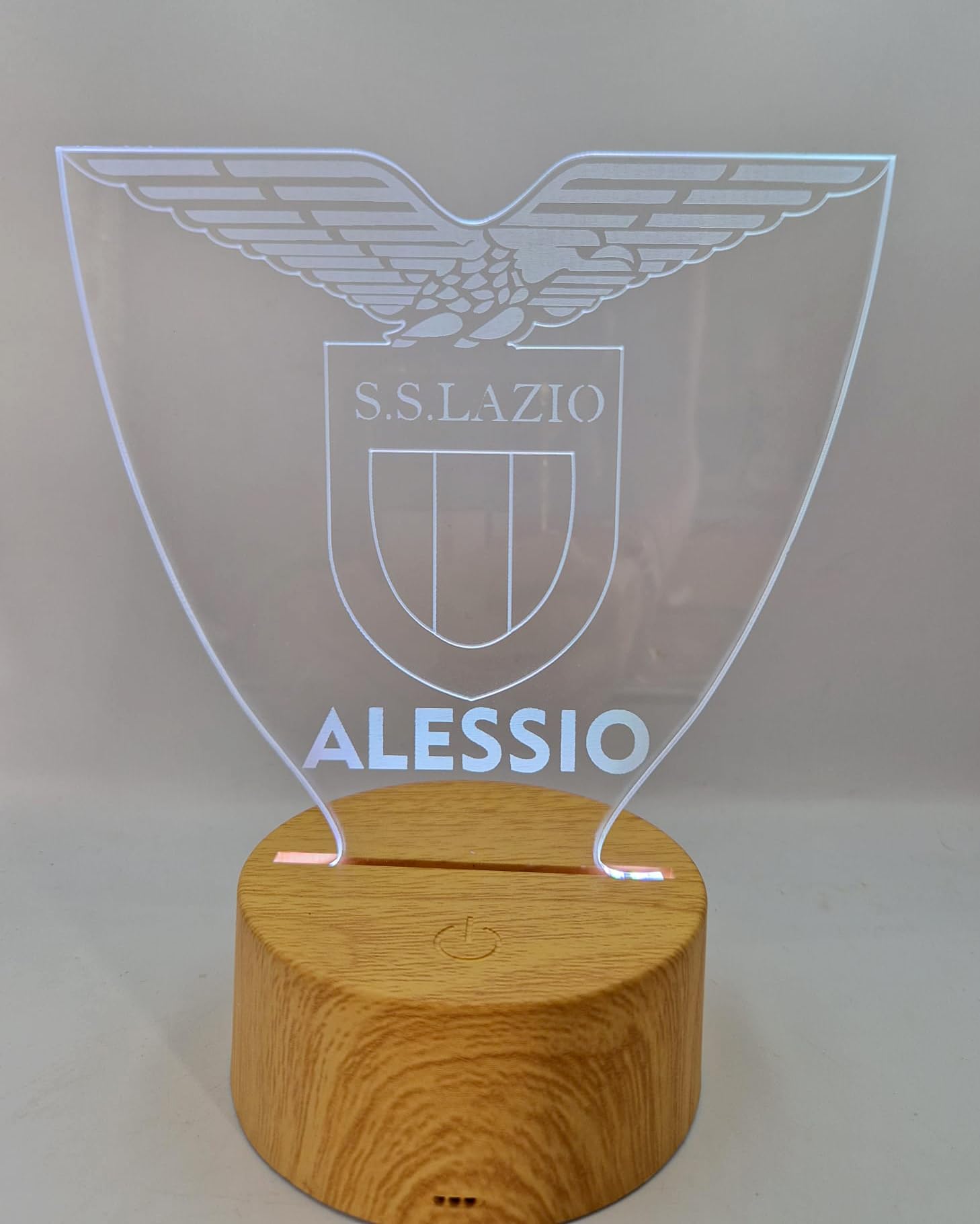 Generico Lampada in Plexiglass con Base Nera Logo Lazio Calcio e Nome Personalizzato Decor Night Light LED Luce Camera 7 Colori
