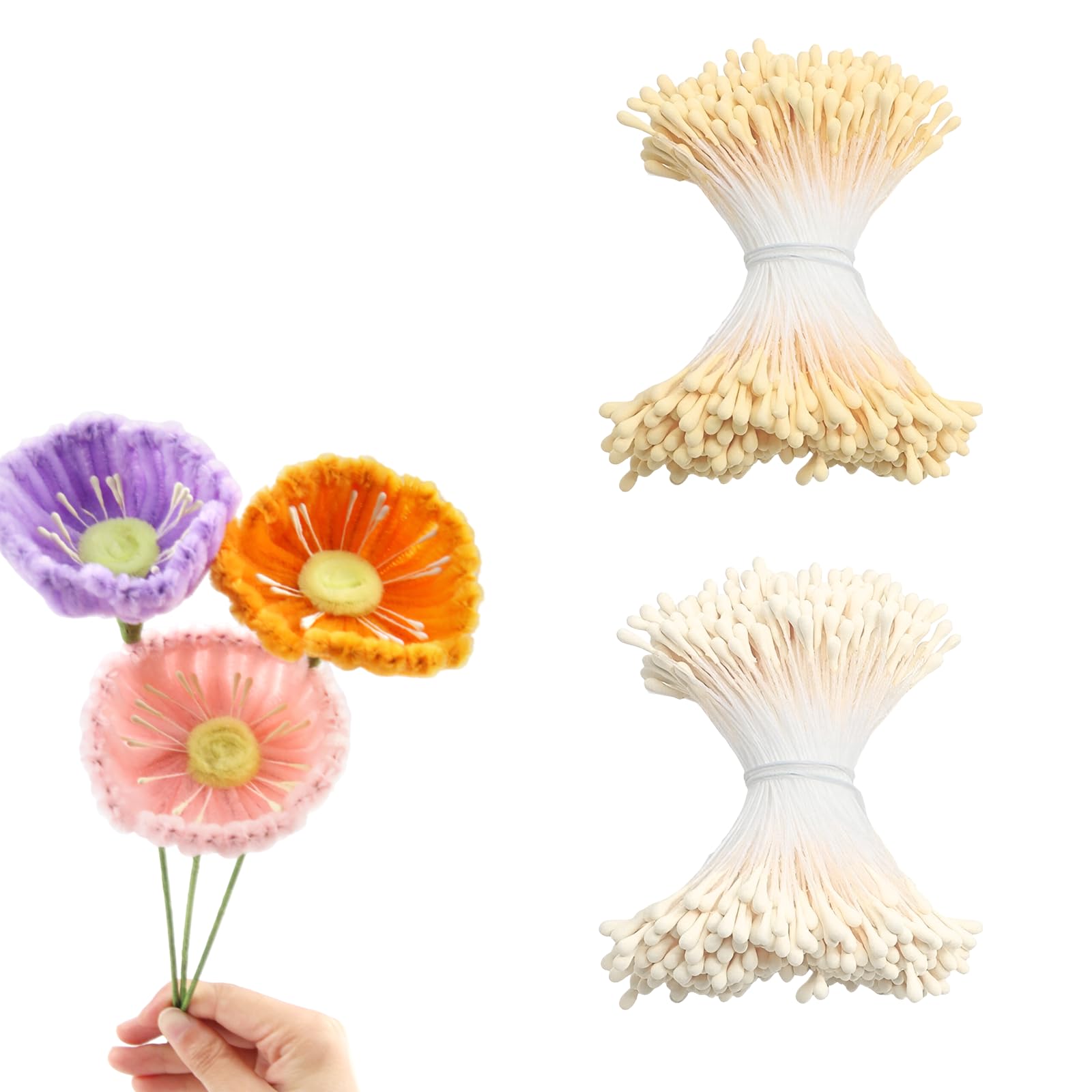 1440 Pezzi Mini Stami Per Fiori Fai-da-te – Testine Artificiali Con Perla, 4 Colori (Bianco, Rosa, Giallo, Giallo Medio) - 3