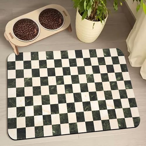Dog Food Mats for Floors Waterproof, Pet Water Bowl Mats Pet Feeding Absorbent Placemats Plaid 12 * 20 inch
