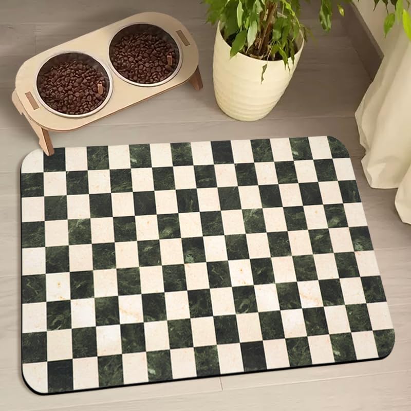 Dog Food Mats for Floors Waterproof, Pet Water Bowl Mats Pet Feeding Absorbent Placemats Plaid 16 * 24 inch — image 1