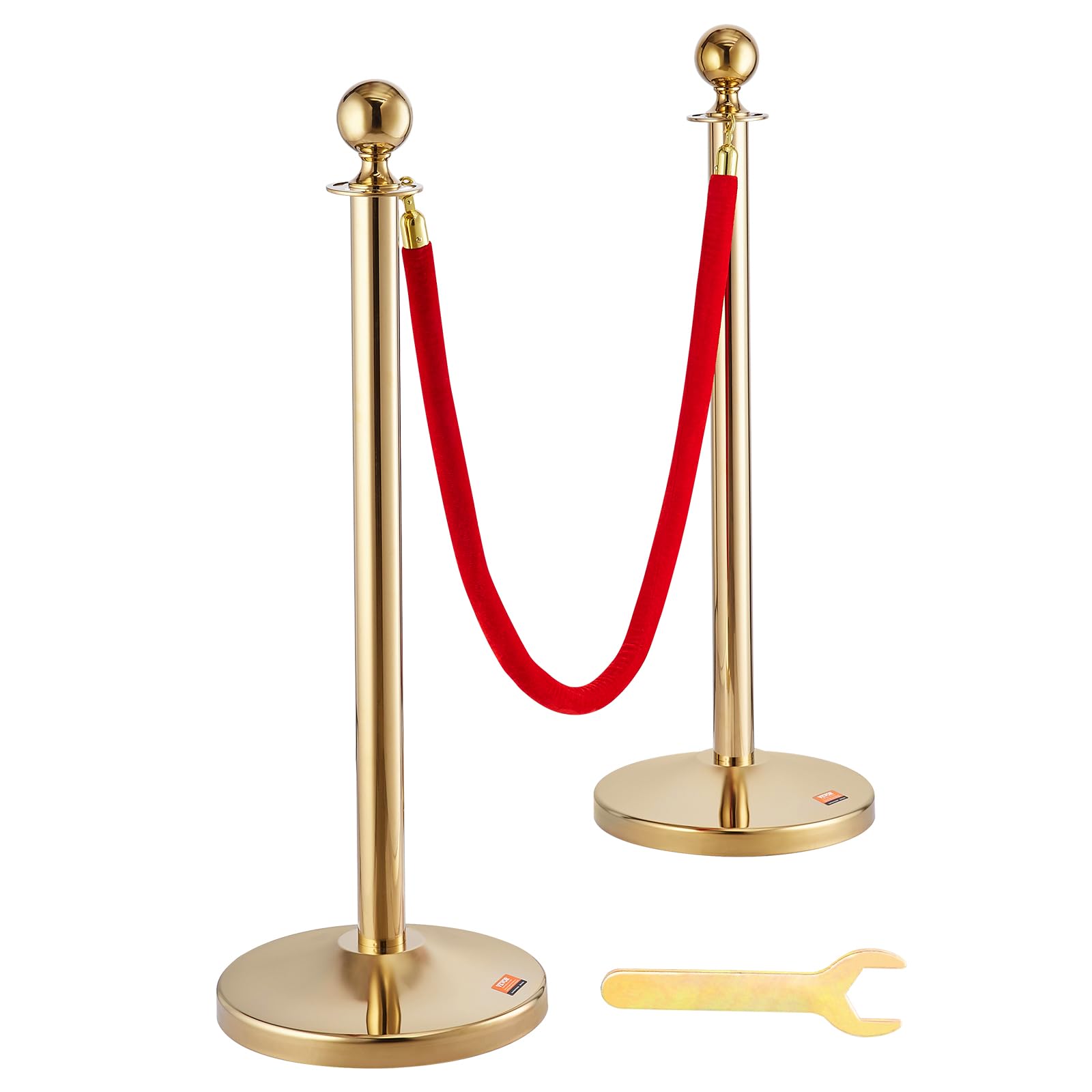 VEVOR Pali con Corda in Velluto Rosso 1,5m per Controllo della Folla, Barriere di Controllo della Folla 4 Pezzi, Pali di Acciaio Inox Base Riempibile, Divisorio della Linea Folla per Matrimonio Feste