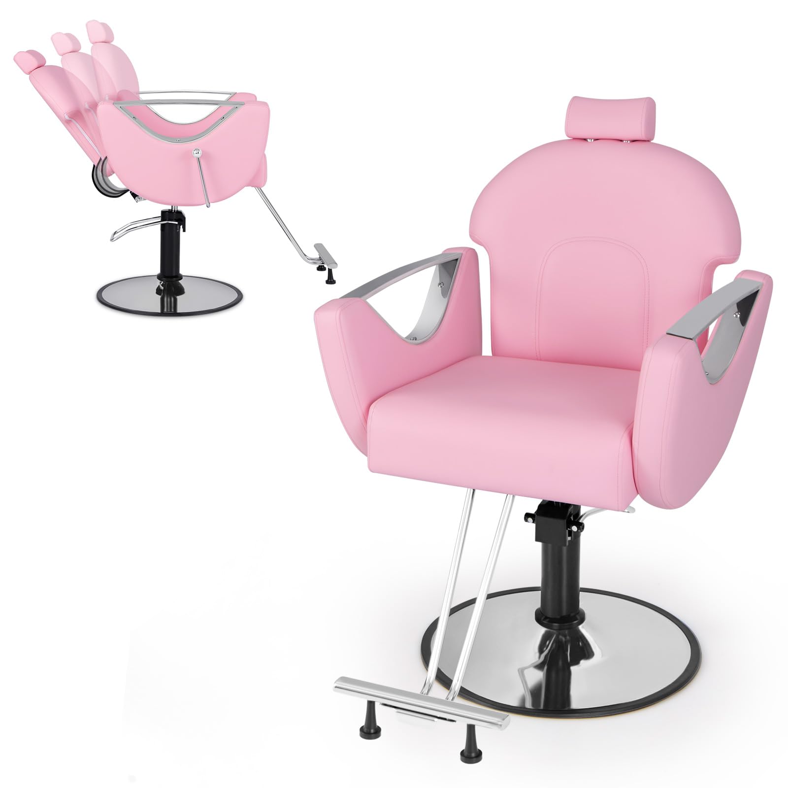 Giantex Reclining Barber Chair - Salon Chair for Hair Stylist, 360 Degrees Swivel, Adjustable Height & Headrest, Heavy Duty Hydraulic Pump, Hair