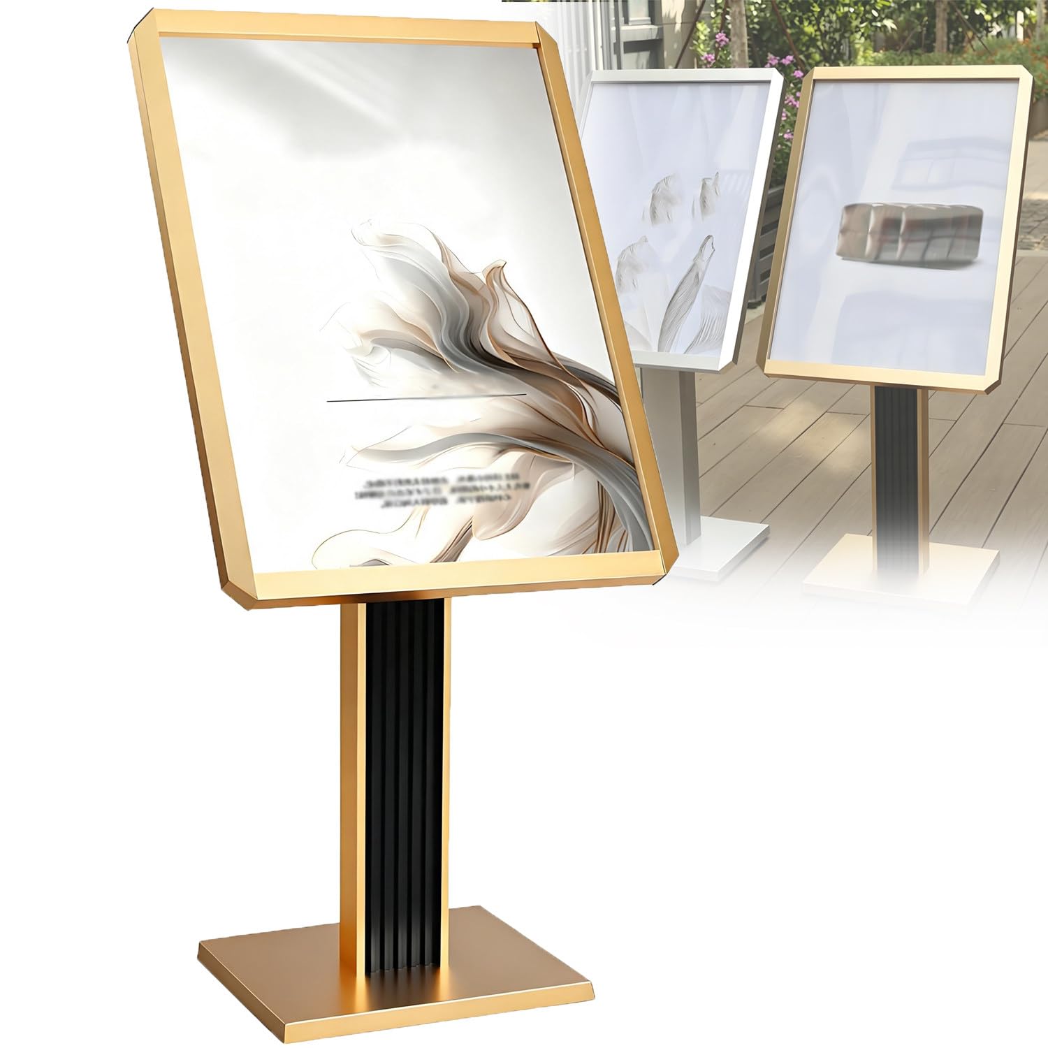 Duży Pionowy Poziomy Regulowany Stojak Menu Gold-50x70cm | Wytrzymały Stojak Plakaty Podłogowy,Łatwo Otwierana Górna Pokrywa Umożliwiająca Szybkie Łatwe Wkładanie Lub Wymianę Plakatów
