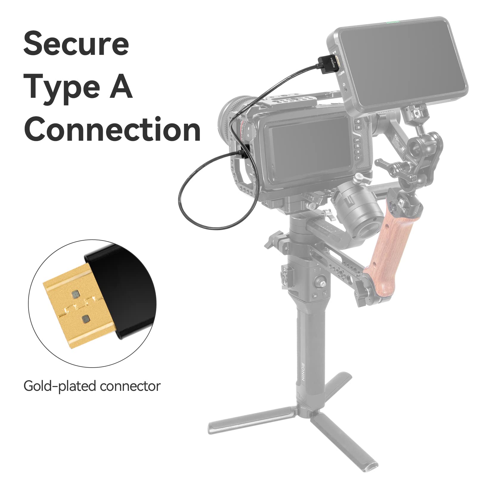 SMALLRIG Ulepszony Ultracienki Kabel HDMI 35cm/1,15 stopy (A do A), Niezwykle Elastyczny Cienki Przewód 4K, Szybka Obsługa 3D, 4K Przy 60Hz, Ethernet, ARC Typu A z Męskiego na Męskie do Kamery - 2956B