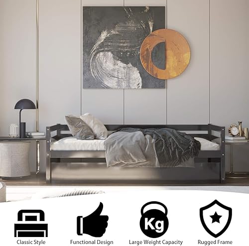 Miniatura 5 de KOTEK Sofá cama individual con nido, marco de sofá cama de madera maciza con soporte de listones duradero, no necesita somier, sofá cama con juego