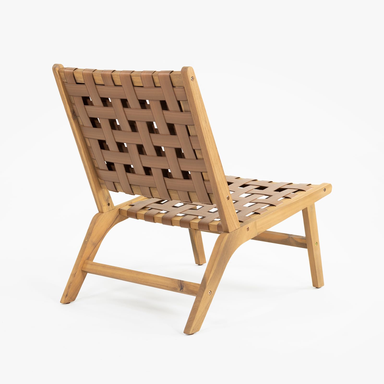 Vaukura Sillón de Madera de Acacia Símil Piel Aris
