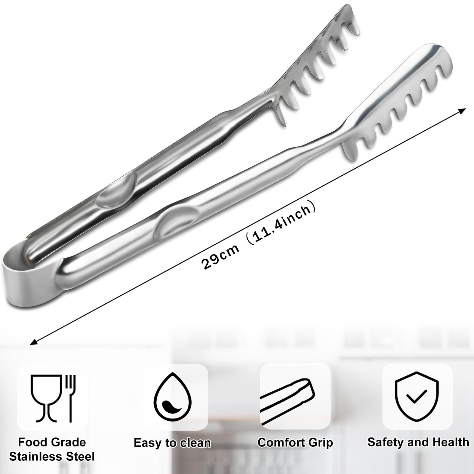Lot De 4 Ustensiles Pour Pâtes En Inox - 2 Pinces Et 2 Cuillères - Longues Poignées Antibrûlure