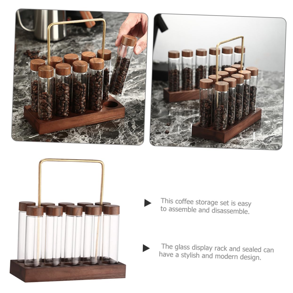 NOLITOY Kaffeebohnen Aufbewahrungsröhrchen aus Glas mit Holzständer Luftdicht Verschlossene Aromaflaschen Reagenzglas Satz für Kaffeegenuss und Vorrat