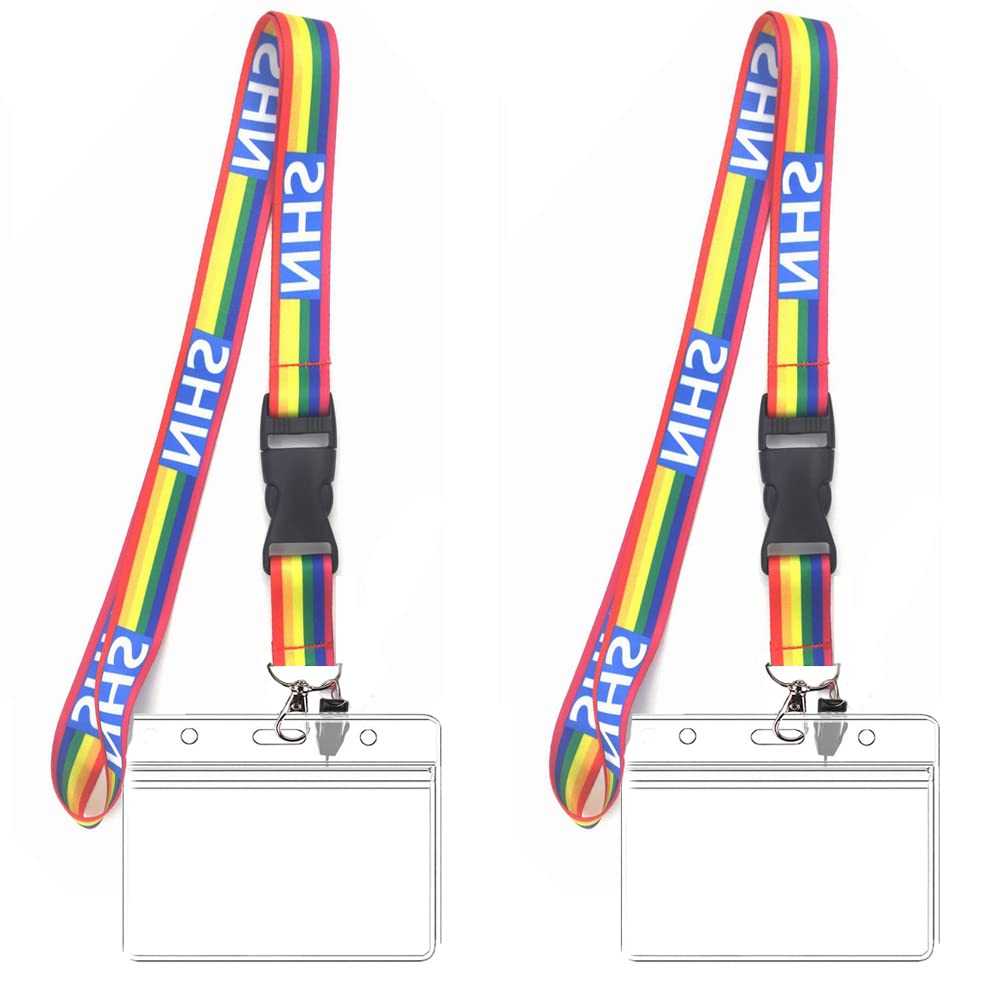 2 pcs Rainbow Color Lanyard Quick Release Buckle Printed Lanyard, Neck Strap Lanyard for Phone, USB, Key,Holder Clear Card Holder Waterproof for ID Card (3)