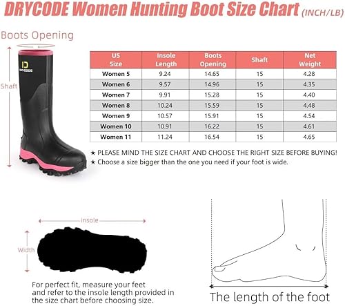 Miniatura 5 de D DRYCODE Botas de goma para mujer con vástago de acero, botas de lluvia cálidas de neopreno de 0.236 pulgadas (0.236 in), botas de lluvia cálidas e