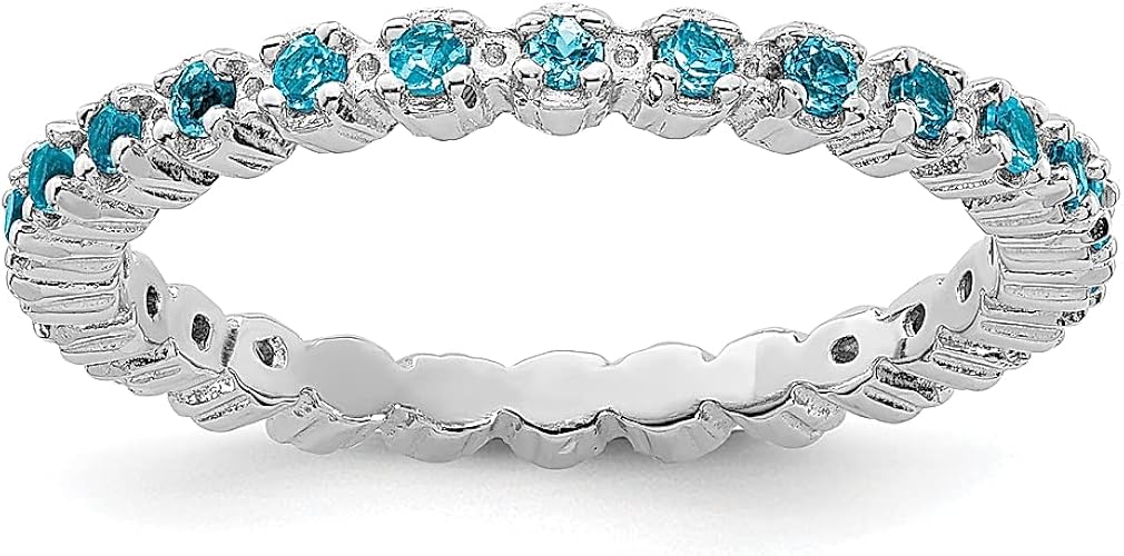 925 Sterling Silver Blue Topaz Band Ring Stone Birthstone December Gemstone Stackable Fine Jewelry For Women Gifts For Her