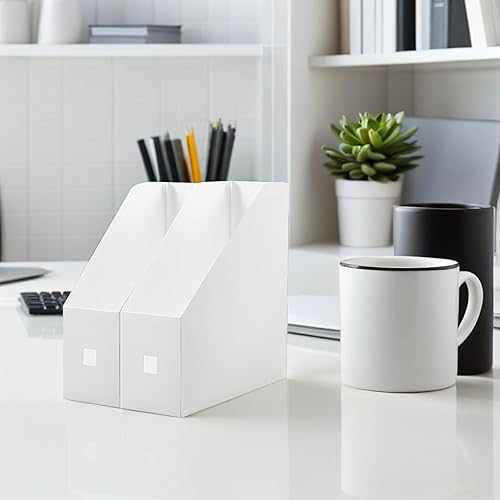 Miniatura 5 de 2 estantes de almacenamiento de archivos de plástico para organizador de escritorio, blanco, 20 pulgadas