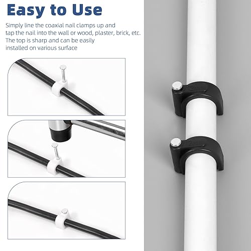 Miniatura 4 de Glarks 423 clips de cable con clavo de acero y kit de clavos aislados en U, 223 piezas M4681012162025, 200 piezas de clavos eléctricos de grapas en