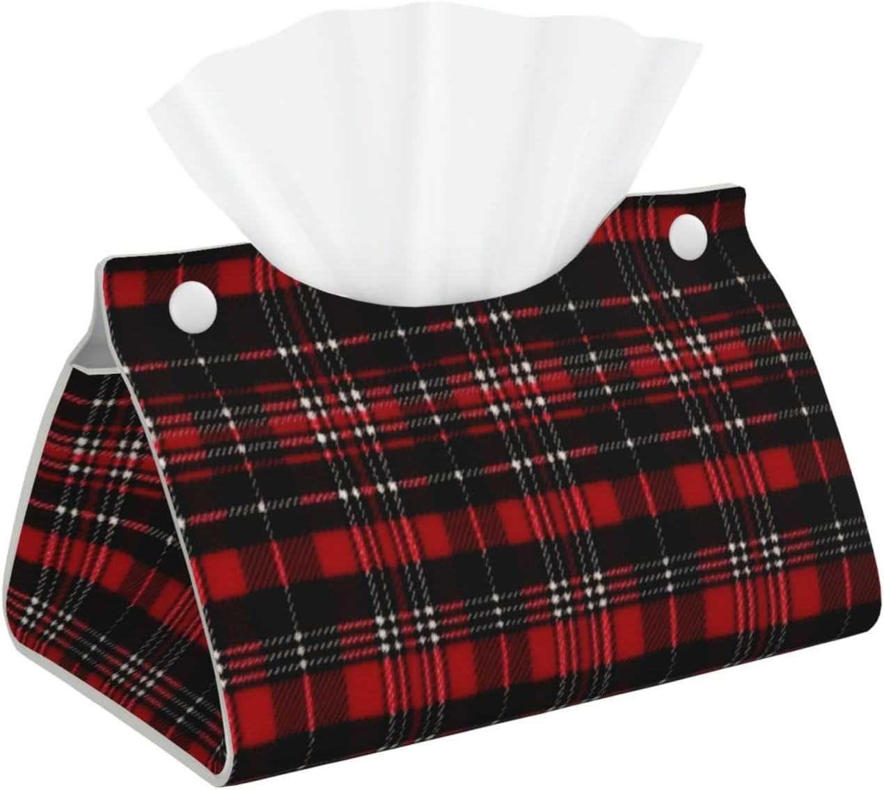 Red and Black Plaid Tissue Box Cover Rectangle, Modern PU Leather Tissue Holder for Bathroom, Decorative Stylish Wipes Dispenser Paper Cover Case Napkin Holder for Home Decor