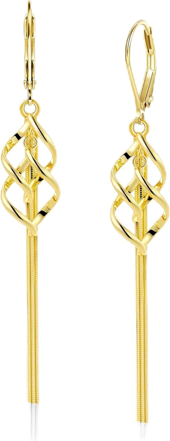 925 Sterling Silver Tassel Earrings for Women, French Style Hypoallergenic Leverback Earrings Dangle Trendy for Prom Party Winter