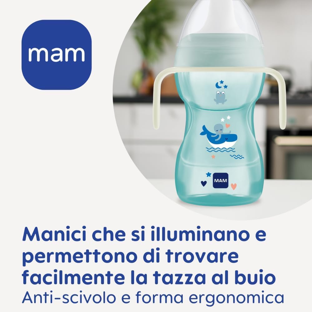 MAM Fun to Drink Cup Tazza bambini 270 ml Biberon neonati 8+ mesi beccuccio anti-goccia valvola flusso libero Borraccia manici antiscivolo Rosa