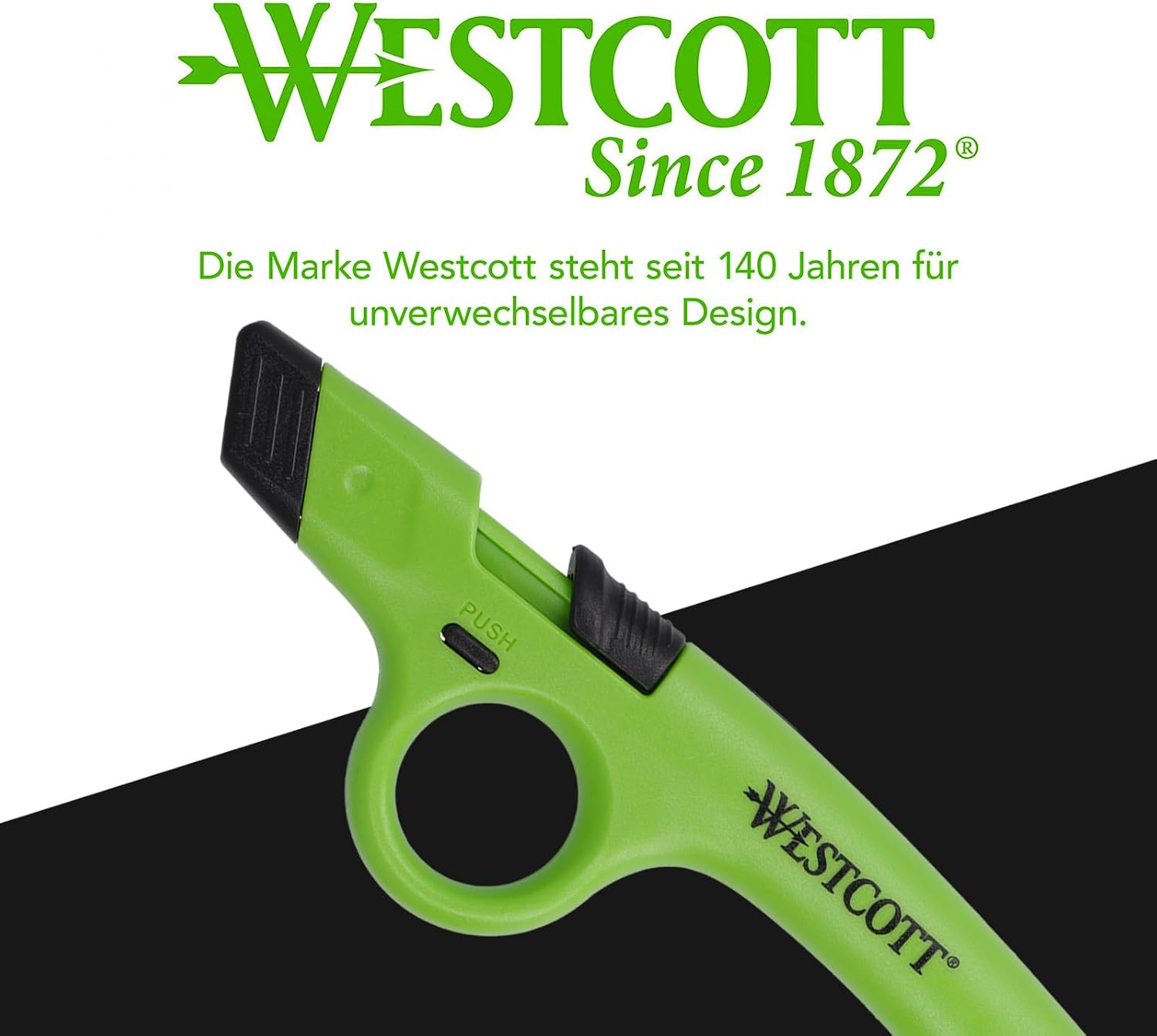 Westcott Ergonomic cutter knife, safety knife with ceramic blade, including withdrawal function and locking function, ultra-sharp and robust thanks to ceramic technology, E-17531 00