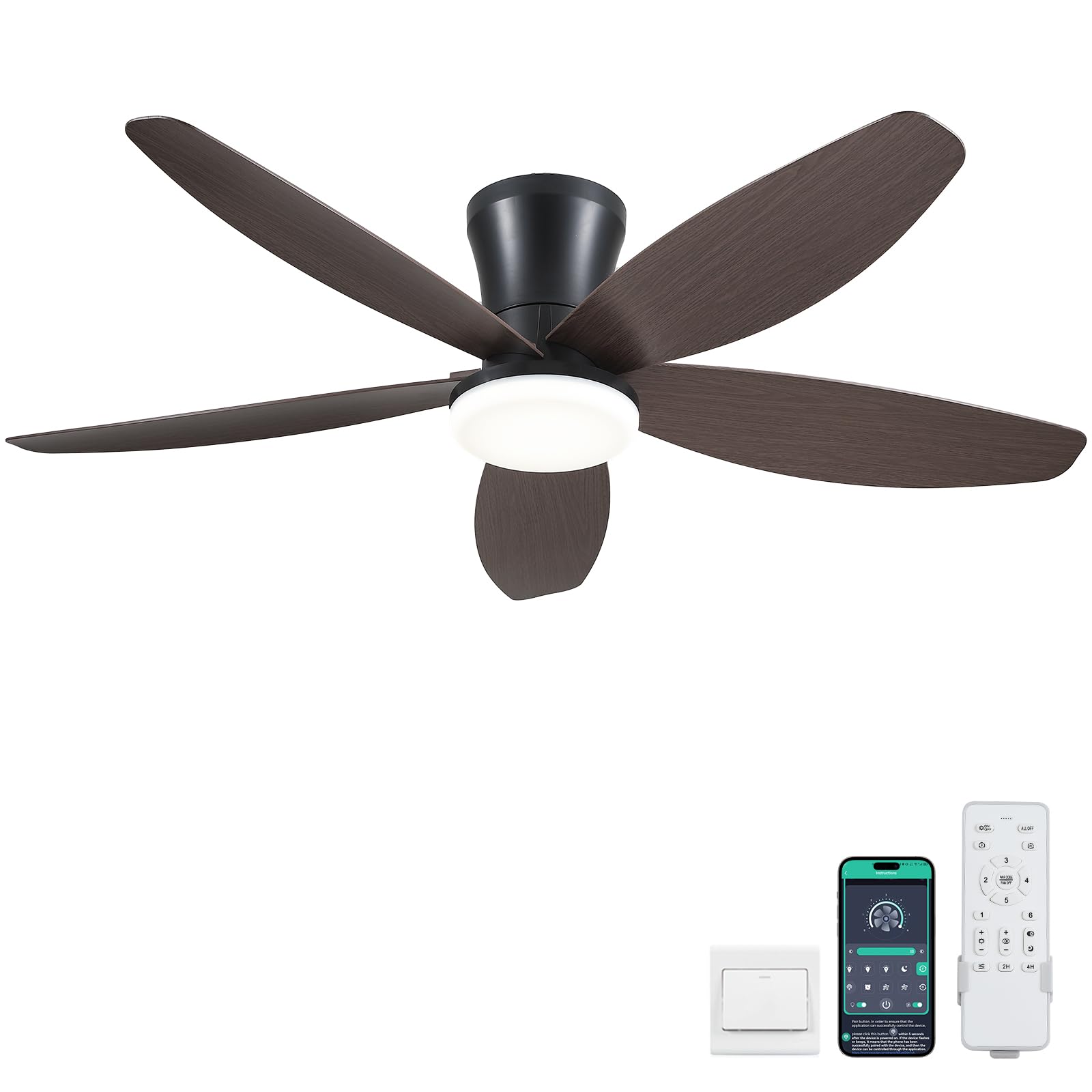 Surtime Ceiling Fans with Lights-42 Low Profile Ceiling Fan with Light and Remote/APP Control,Flush Mount,DC Reversible,LED Dimmable Modern Ceiling Fans for Bedroom,Indoor/Outdoor Patio Use(Brown)
