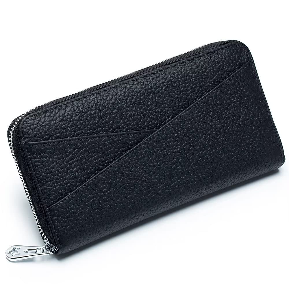 - Women's Genuine Leather Wallet RFID Blocking Credit Card Holder Elegant Clutch Purse with ID Window Travel Phone Wallet (Black)
