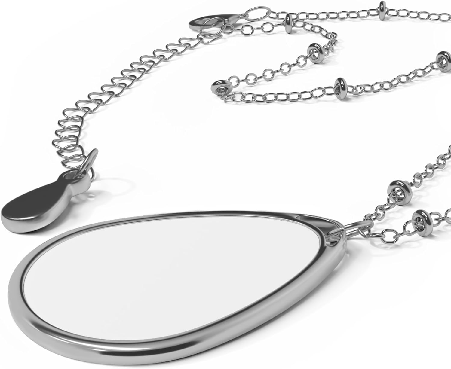 Sterling Silver Chain Necklace with Curved Pendant, Elegant Oval Design, Silver