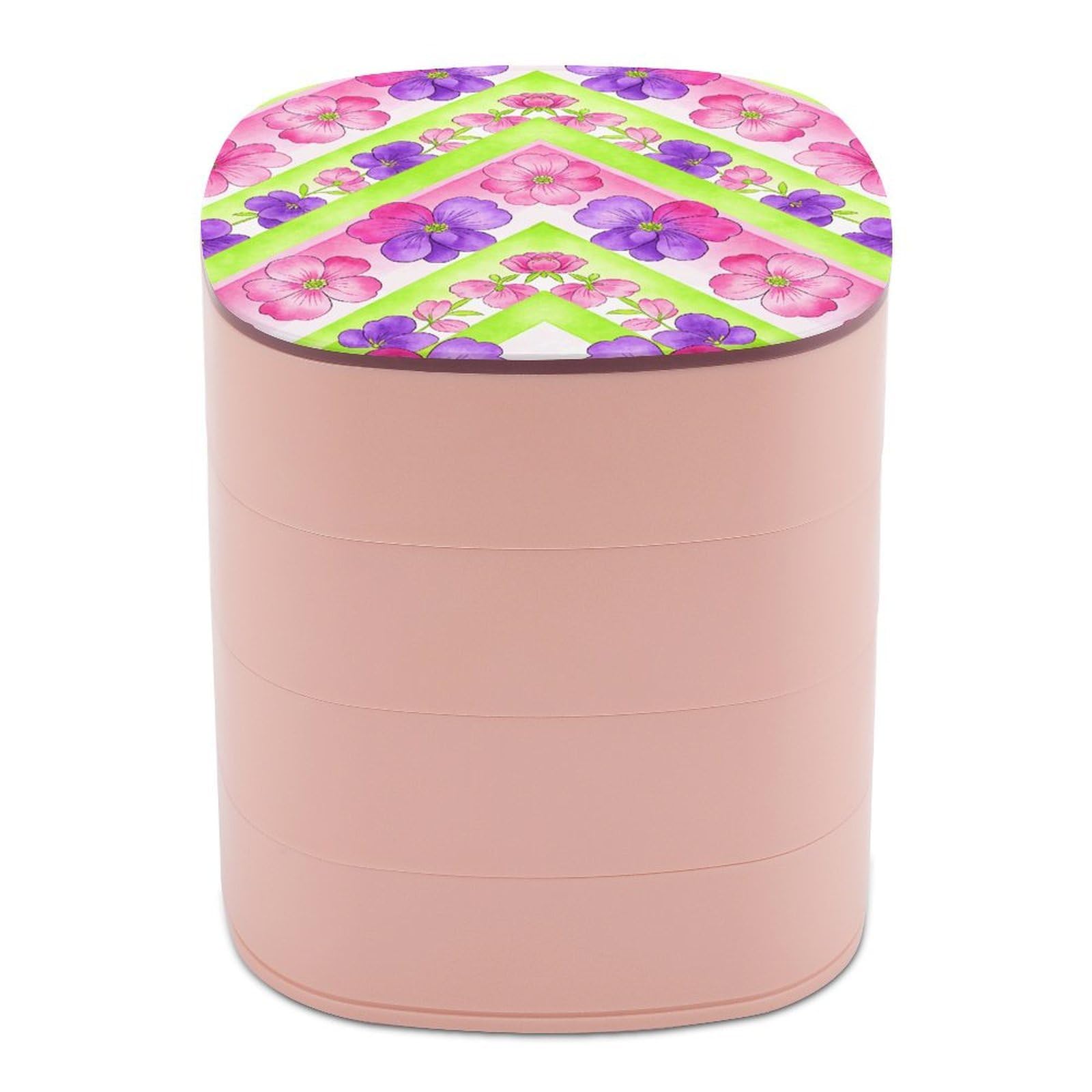 LZQPOEAS Chevron Blooms Jewelry Box Women Jewelry Organizer Travel Jewelry Case Cute Necklace Ring Storage Organizer 4-Layer Rotating Jewelry Tray Case with Mirror for Bracelets