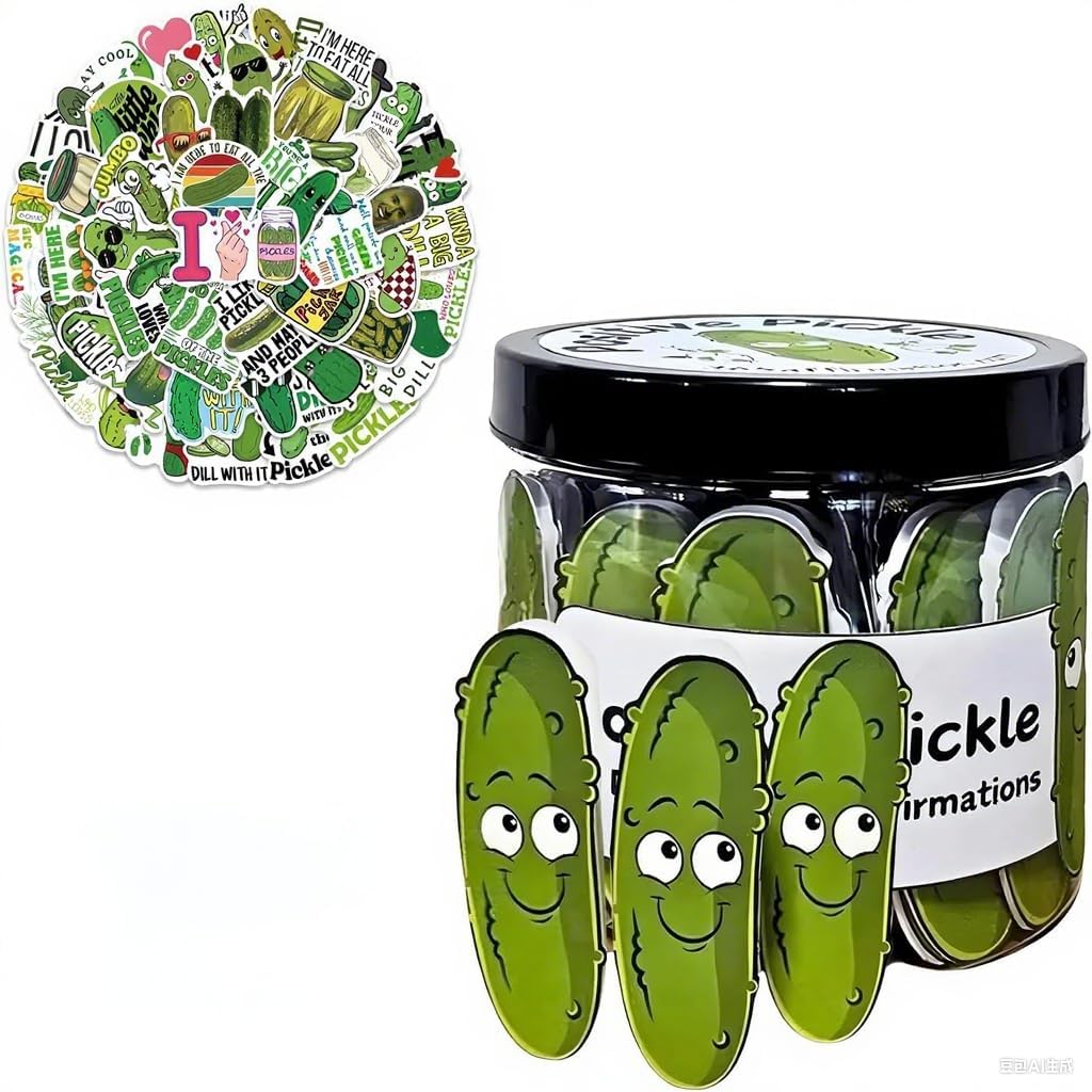 60 Pcs Positive Pickle Cards Jar with 50 Cucumber Stickers,Emotional Support Pickle,Affirmation Cards for Gifts,Positive Messages Inspirational Gift for Women,Dad,Friends,Coworker