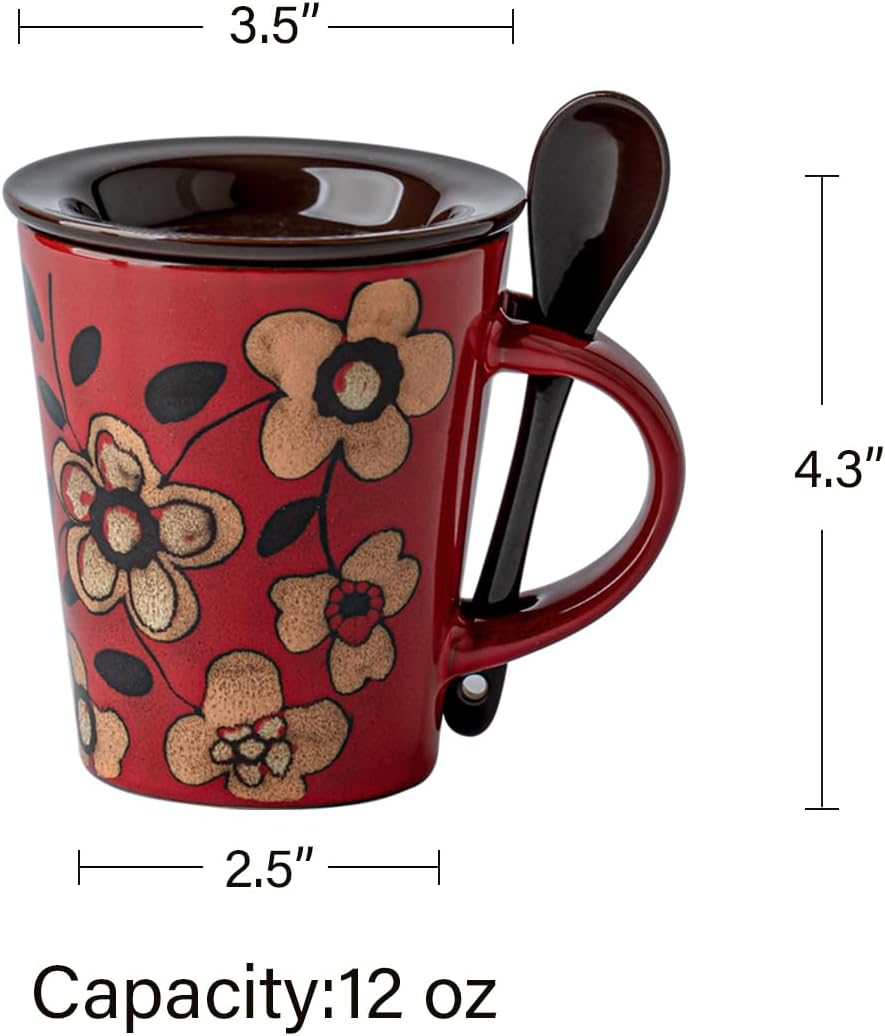 12 oz Ceramic Coffee Mug with Lid and Spoon (Red) image 4