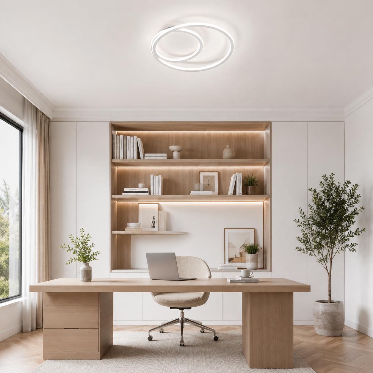 Plafón LED Regulable con Mando a Distancia, 68W Lámpara de Techo Moderna Espiral 40cm (3000K-5000K), Iluminación Bilateral 360° en Aluminio y Silicona para Salón, Dormitorio, Cocina