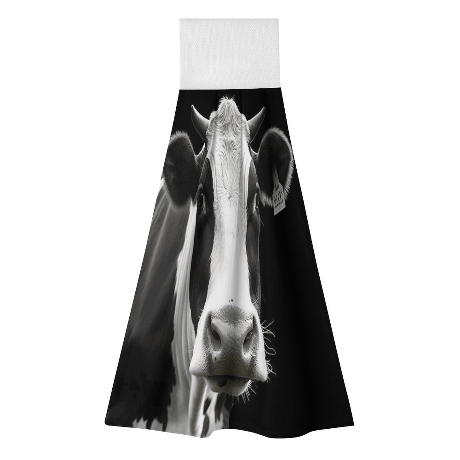 LZQPOEAS Animal Funny Cow Head Black White Hand Towel Reusable Polyester Towel Quick Dry Microfiber Washcloths, Reusable Lint Free Cleaning Towels for Bathroom Kitchen Hotel Spa Home Daily Use