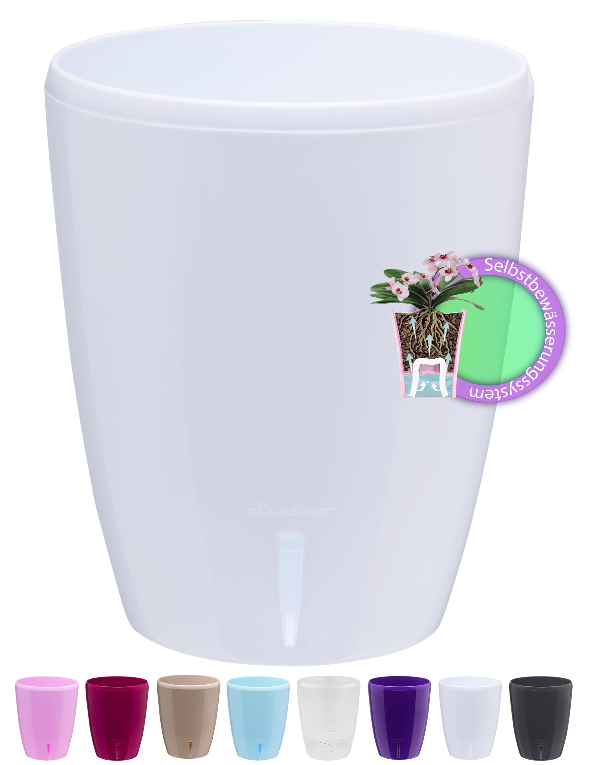 Santino Maceta para Orquídeas Ø 12cm Maceta Autorriego con Sistema de Mecha e Indicador de Nivel de Agua para Interior (Ø 12cm - 1,3L - Blanco)