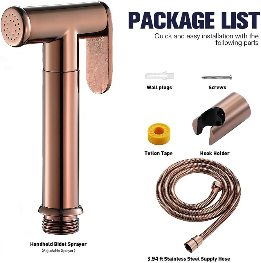 Hand Held Bidet Faucet for Toilet, High Pressure Wall Warm Water Brass Faucet Sprayer Kit with Hot and Cold Water, Portable Single Handle Cloth Diaper Shower Attachment,Rose Gold ( Color : Rose Gold )