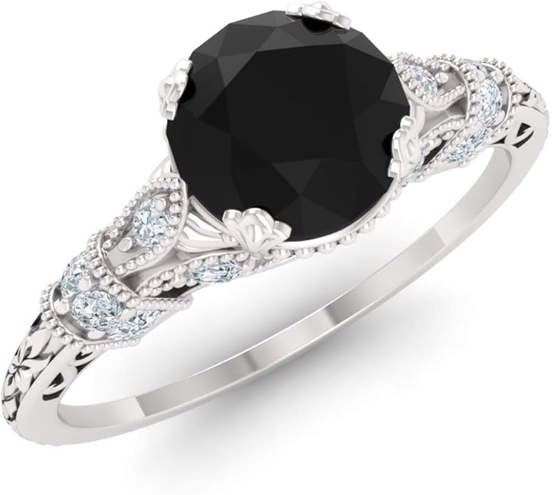 Diamondere Natural and Certified Diamond and Gemstone Engagement Ring in 14K White Gold, 1.06 Carat Art Deco Engagement Ring for Women