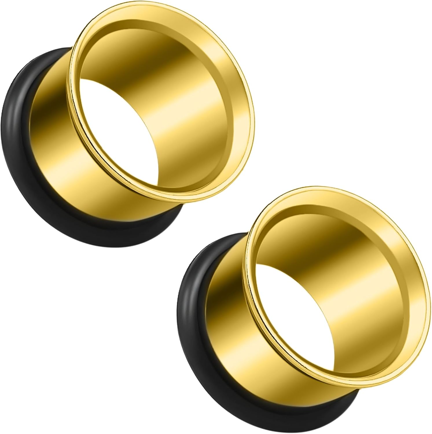 12G-25mm Single Flared Gauges Tunnels for Ears O-Ring 316L Surgical Steel Mirror Finish Tunnels Plugs Earrings Hollow Ear Gauges for Women Men Silver Black Gold 1 Pairs