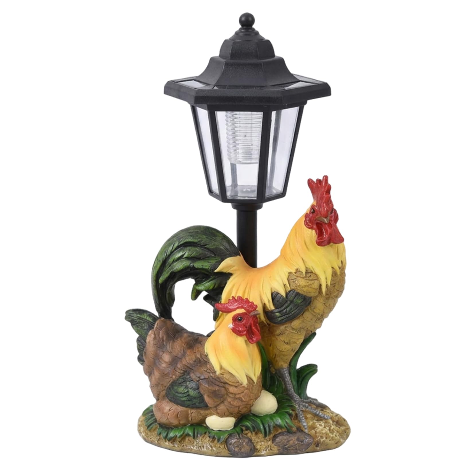 Hotainoys Solar Garden Statues - Handcrafted Resin Rooster Figurine with Solar Light, Outdoor Garden Decor for Patio, Yard, Lawn, Rooster Figurines