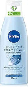 NIVEA Loção 2 em 1 Leite de Limpeza Facial + Tônico Refrescante 200ml, Limpeza Profunda, Remove Impurezas, Tonifica, Vitamina E
