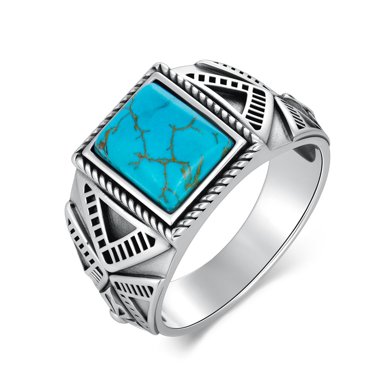 10x8mm Genuine Turquoise Boho Rings, Sterling Silver Native American Gem Thumb Ring for Dad Father Jewelry Gift for him,Anillos De Hombre, Men's Ring for Gift for Men