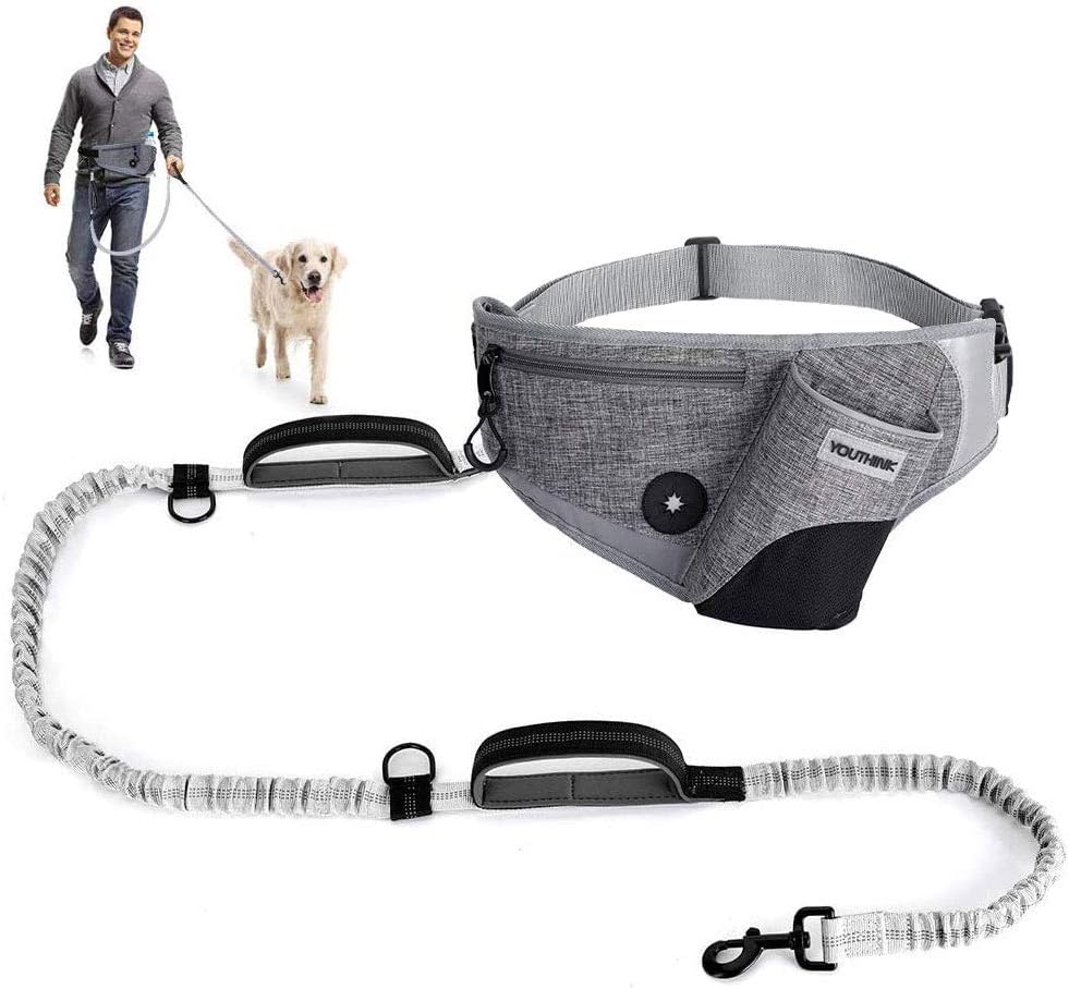 YOUTHINK Running Dog Lead with Pocket Hands-Free Dog Walking Leash with Durable Waist Belt and Comfort Dual Padded Handles Perfect for Walking Running Jogging (Running Dog Lead)