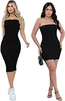 Vestidos midi femininos Verde Tamanho P Kit 2 Vestidos Curto e Midi Sem Alça Tomara que Caia Sem transparência Tecido Grosso